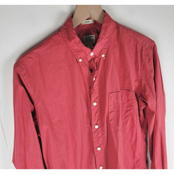 J Crew Mens Sz S Short Button Down Shirt Stretch Slim Secret Wash Red Heathered - Picture 3 of 11